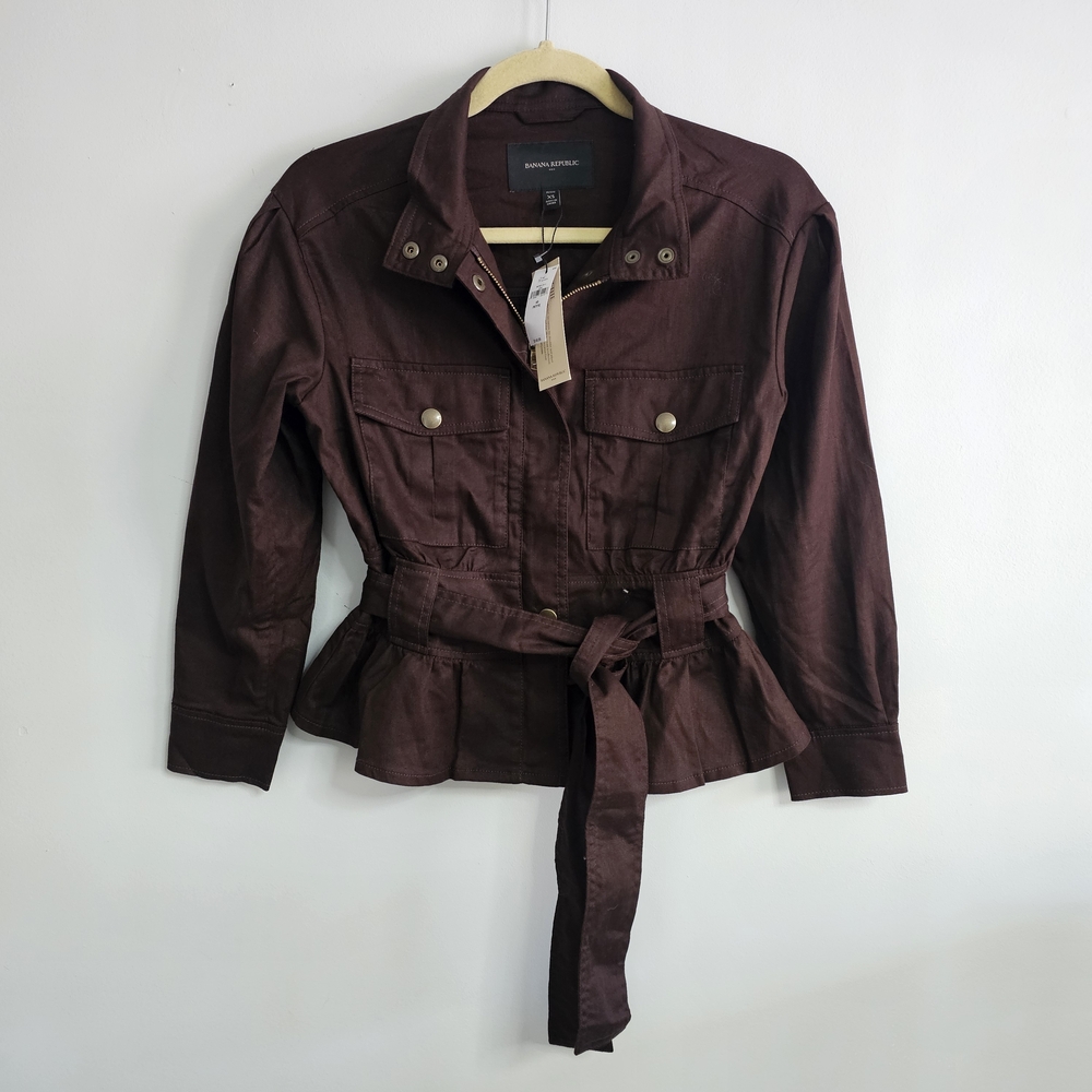NWT Banana Republic Chocolate‎ Brown Utility Jacket Aviator Military Pockets ~